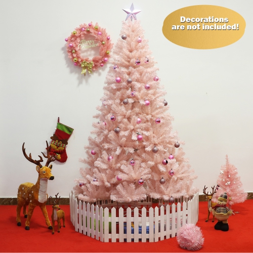 Gymax 6ft/ 7ft Pink Classic Pine Christmas Tree Artificial Hinged Tips