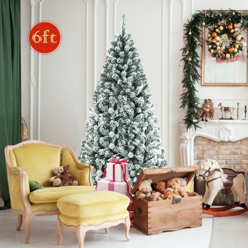 Gymax 6ft/7.5ft/9ft Snow Flocked Hinged Artificial Christmas Tree Unlit Decor