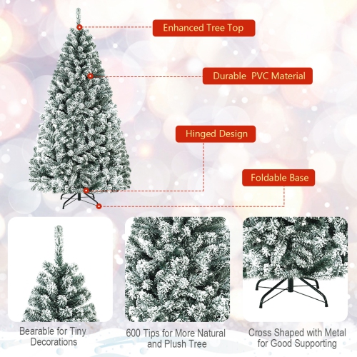 Gymax 6ft/7.5ft/9ft Snow Flocked Hinged Artificial Christmas Tree Unlit Decor