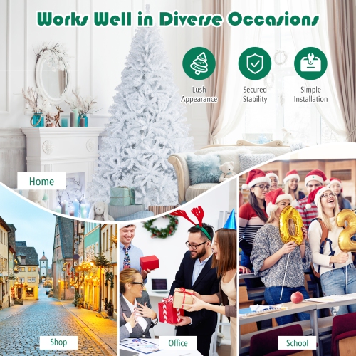 Gymax 6ft/ 7.5ft/ 9ft White Christmas Tree Classic Pine Tree