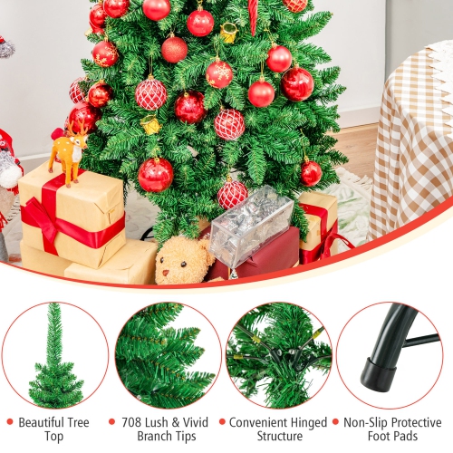 Gymax 4.5ft/6.5ft/7.5ft Pre-Lit Pencil Christmas Tree Traditional Indoor