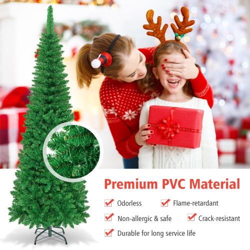 Gymax 4.5ft/6.5ft/7.5ft Pre-Lit Pencil Christmas Tree Traditional Indoor