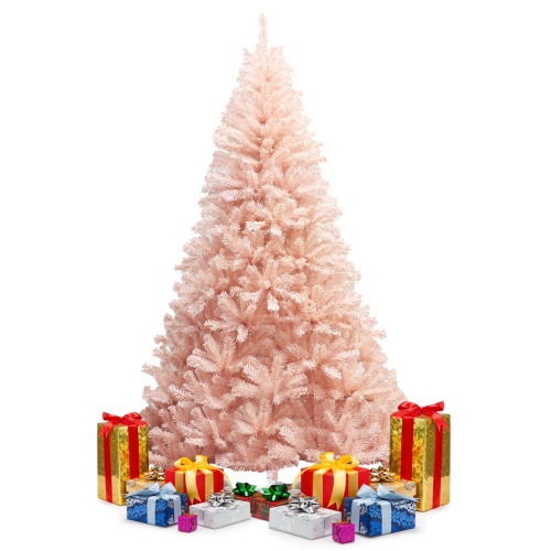Gymax 6ft/ 7ft Pink Classic Pine Christmas Tree Artificial Hinged Tips