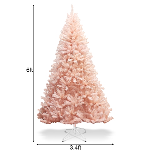 Gymax 6ft/ 7ft Pink Classic Pine Christmas Tree Artificial Hinged Tips