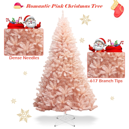 Gymax 6ft/ 7ft Pink Classic Pine Christmas Tree Artificial Hinged Tips
