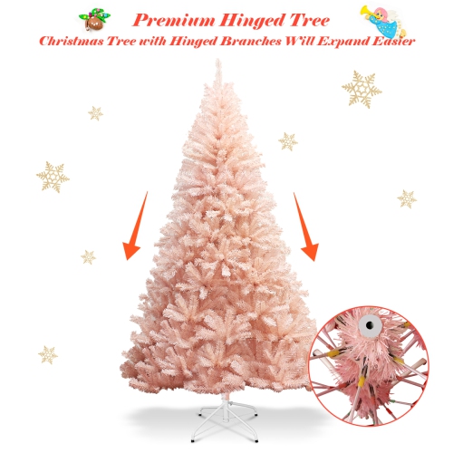 Gymax 6ft/ 7ft Pink Classic Pine Christmas Tree Artificial Hinged Tips