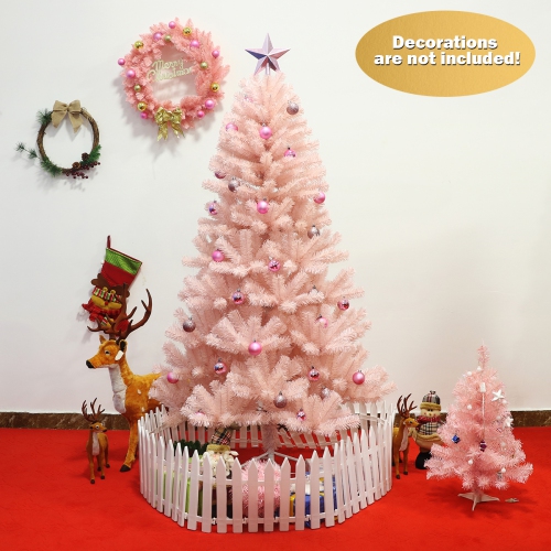 Gymax 6ft/ 7ft Pink Classic Pine Christmas Tree Artificial Hinged Tips