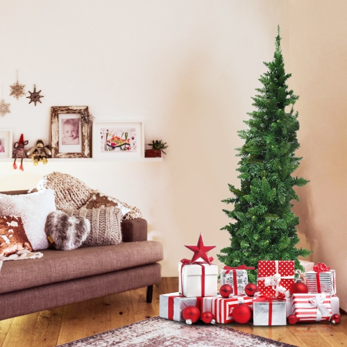 Gymax 5ft LED Pre-lit Half Christmas Tree PVC Artificial Tree w/ 8 Flash Modes 250 Lights