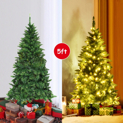 Gymax 5ft LED Pre-lit Half Christmas Tree PVC Artificial Tree w/ 8 Flash Modes 250 Lights