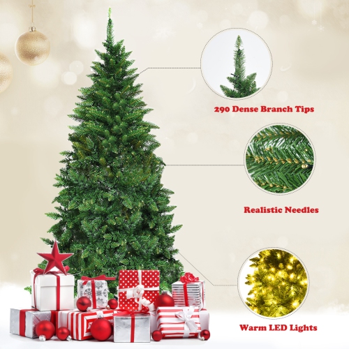 Gymax 5ft LED Pre-lit Half Christmas Tree PVC Artificial Tree w/ 8 Flash Modes 250 Lights