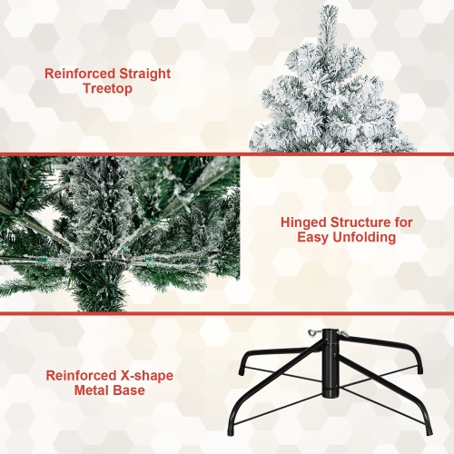 Gymax 6ft/7.5ft/9ft Snow Flocked Hinged Artificial Christmas Tree Unlit Decor