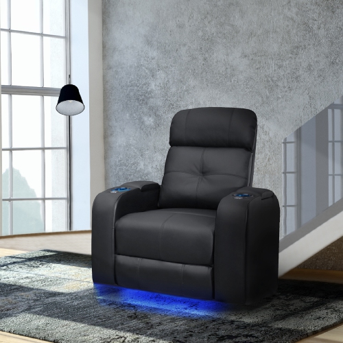 Valencia Verona Premium Top Grain 9000 Leather Single Power Recliner LED Lighting Home theatre Seating