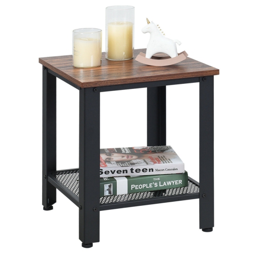 GYMAX  Industrial End Table 2-Tier Side Table W/storage Shelf Rustic Sofa Table In Black