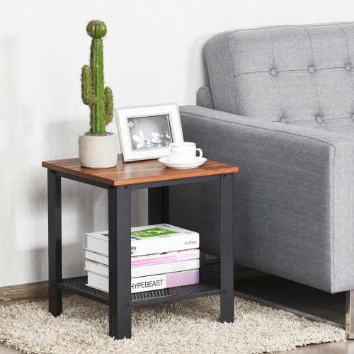 Gymax Industrial End Table 2-Tier Side Table W/Storage Shelf Rustic Sofa Table Black