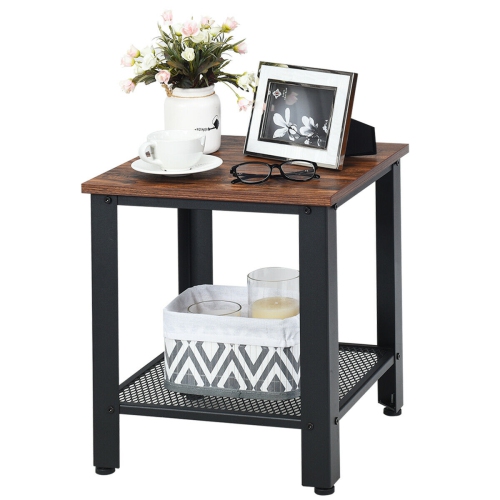 Gymax Industrial End Table 2-Tier Side Table W/Storage Shelf Rustic Sofa Table Black