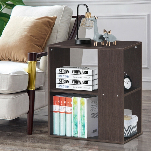 Gymax 2-Tier Side Sofa End Table Bedside Nightstand Table Brown Home