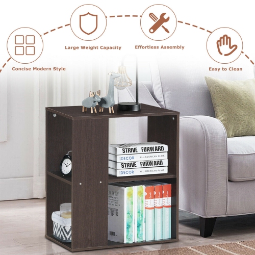 Gymax 2pcs 2-Tier Side Sofa End Table Bedside Nightstand Table Brown