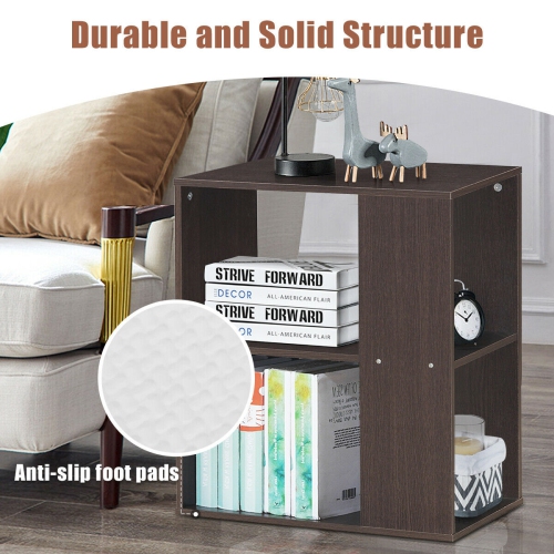 Gymax 2pcs 2-Tier Side Sofa End Table Bedside Nightstand Table Brown