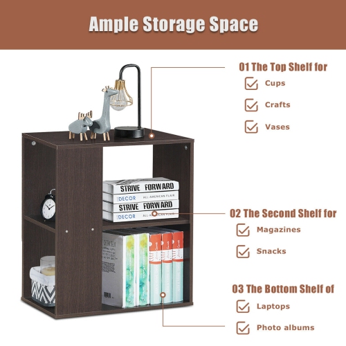 Gymax 2pcs 2-Tier Side Sofa End Table Bedside Nightstand Table Brown