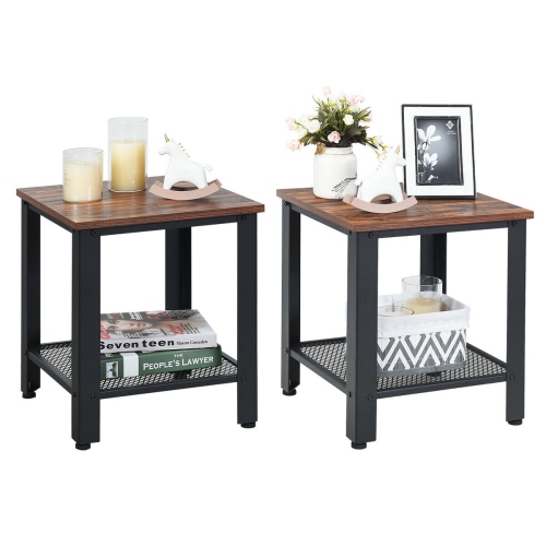 GYMAX  Set Of 2 Industrial End Table 2Tier Side Table W/storage Shelf Sofa Table In Black