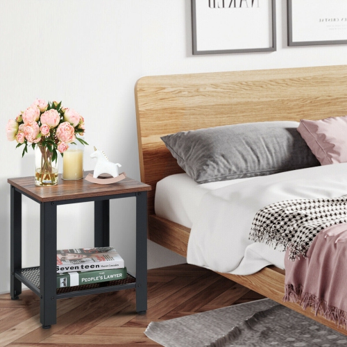 Gymax Set of 2 Industrial End Table 2Tier Side Table W/Storage Shelf Sofa Table Black