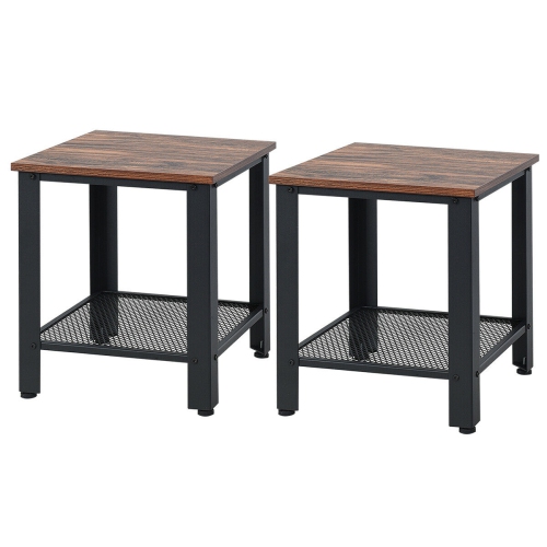 Gymax Set of 2 Industrial End Table 2Tier Side Table W/Storage Shelf Sofa Table Black