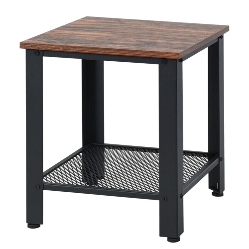 Gymax Set of 2 Industrial End Table 2Tier Side Table W/Storage Shelf Sofa Table Black