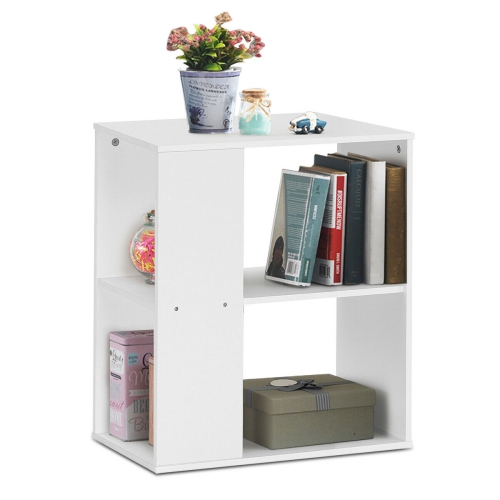 GYMAX  2-Tier Side Sofa End Table Bedside Nightstand Table Home In White