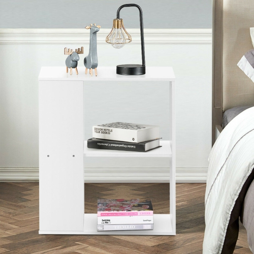 Gymax 2-Tier Side Sofa End Table Bedside Nightstand Table White Home