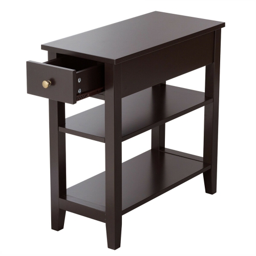 Gymax 3 Tier Nightstand Bedside Table Sofa Side End Table w/Double Shelves Drawer Brown