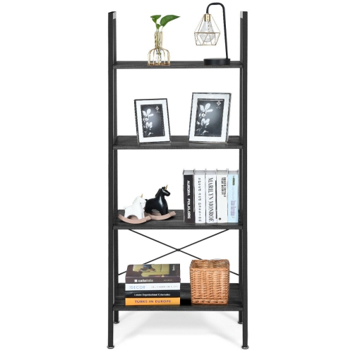 Gymax 4-Tier Ladder Shelf Ladder Bookcase Bookshelf Display Rack Plant Stand