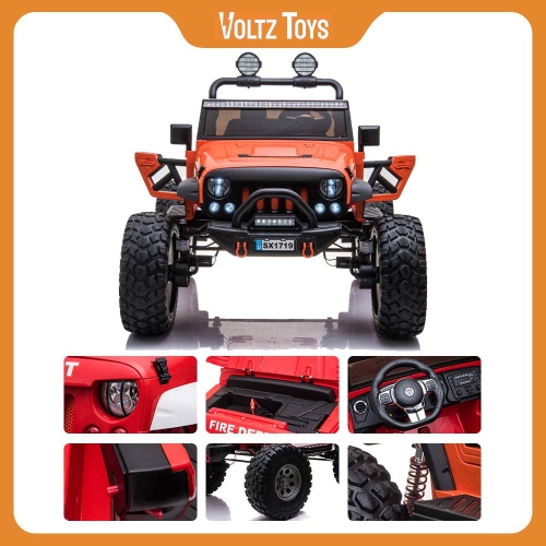 VOLTZ TOYS 2-Seater 12V Ride-on Lifted Jeep Truck with Raised Suspension, LED Lights, Parental Remote Control, MP3 Player, Leather Seat, EVA Wheels