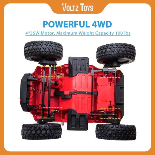VOLTZ TOYS 2-Seater 12V Ride-on Lifted Jeep Truck with Raised Suspension, LED Lights, Parental Remote Control, MP3 Player, Leather Seat, EVA Wheels