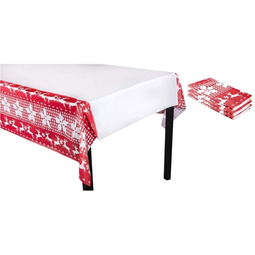 3 Pack Christmas Plastic Tablecloth Festive Reindeer Design Party