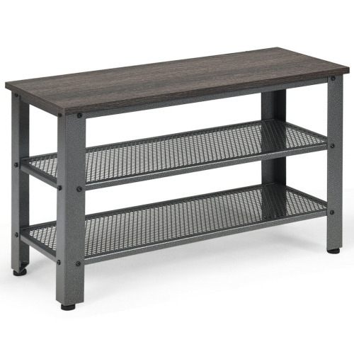 GYMAX  3-Tier Shoe Rack Industrial Shoe Bench With Storage Shelves for Livingroom In Grey