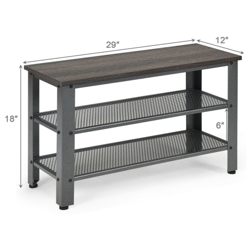 Gymax 3-Tier Shoe Rack Industrial Shoe Bench with Storage Shelves for LivingRoom Grey
