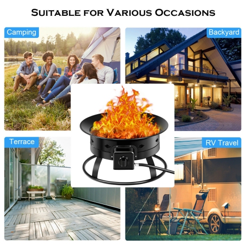 Gymax Portable Propane Outdoor Gas Fire Pit W/ Cover & Carry Kit 19-Inch 58,000 BTU