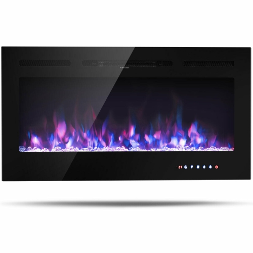 GYMAX  40" Electric Fireplace Recessed And Wall Mounted 750W/1500W W/ Multicolor Flame