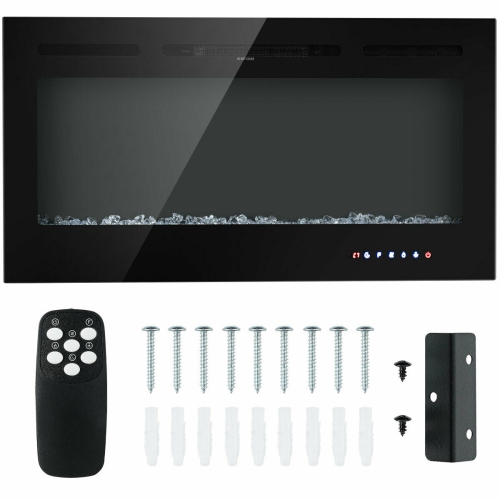 Gymax 40'' Electric Fireplace Recessed and Wall Mounted 750W/1500W W/ Multicolor Flame