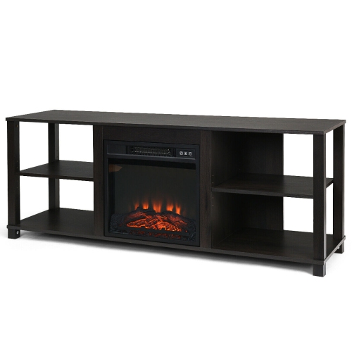 Gymax 2-Tier TV Stand &Electric Fireplace Heater Storage Cabinet Console For 65" TV