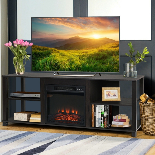 Gymax 2-Tier TV Stand &Electric Fireplace Heater Storage Cabinet Console For 65" TV