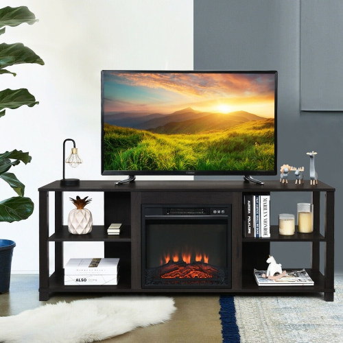 Gymax 2-Tier TV Stand &Electric Fireplace Heater Storage Cabinet Console For 65" TV