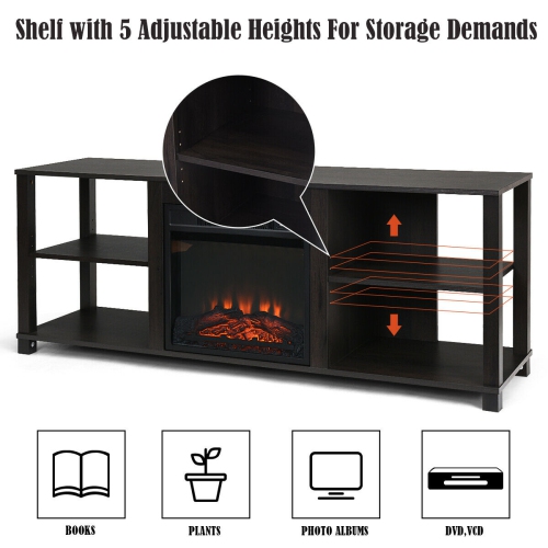 Gymax 2-Tier TV Stand &Electric Fireplace Heater Storage Cabinet Console For 65" TV