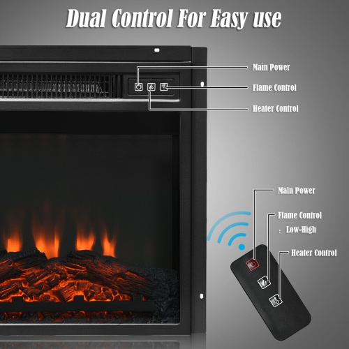Gymax 18" Electric Fireplace Freestanding &Wall-Mounted Heater Log Flame Remote 1400W