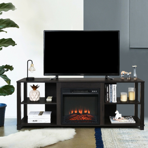 Gymax 18" Electric Fireplace Freestanding &Wall-Mounted Heater Log Flame Remote 1400W