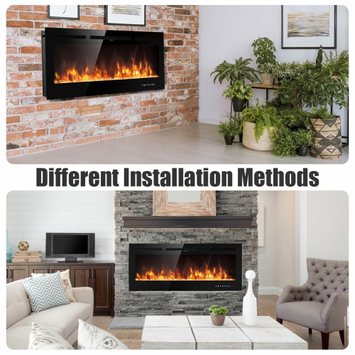 Gymax 50'' Electric Fireplace Recessed and Wall Mounted 750W/1500W W/ Multicolor Flame