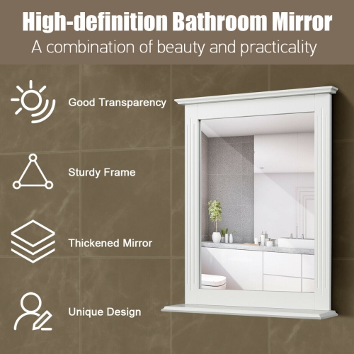 Gymax Bathroom Wall Mirror W/Shelf Square Vanity Makeup Mirror Multipurpose Usage