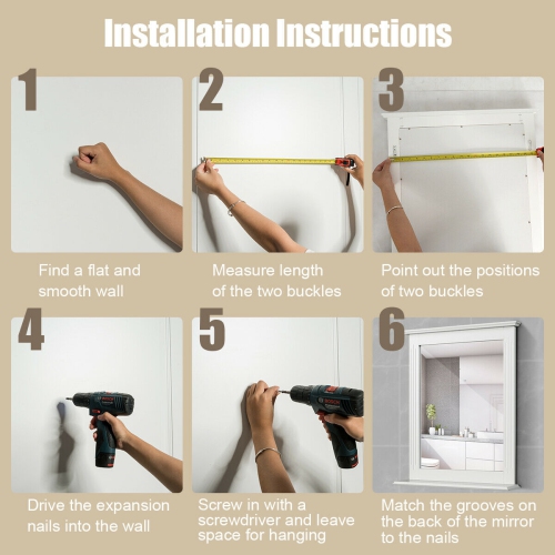 Gymax Bathroom Wall Mirror W/Shelf Square Vanity Makeup Mirror Multipurpose Usage