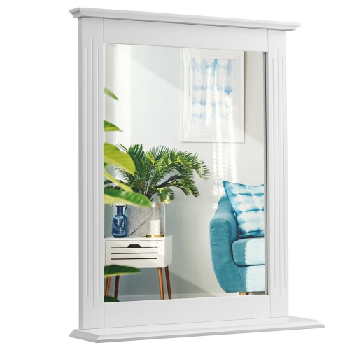 Gymax Bathroom Wall Mirror W/Shelf Square Vanity Makeup Mirror Multipurpose Usage