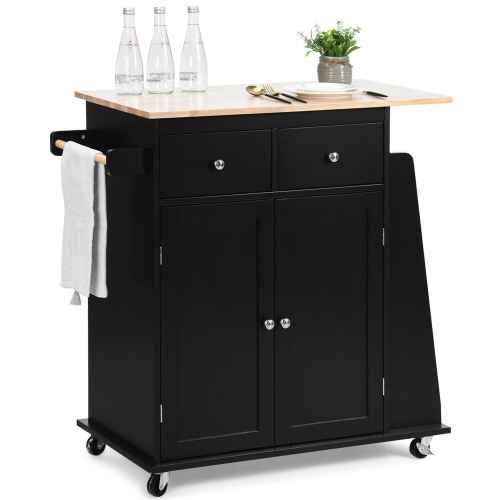 Gymax Rolling Kitchen Island Utility Trolley Cabinet Storage Spice Towel Rack Black